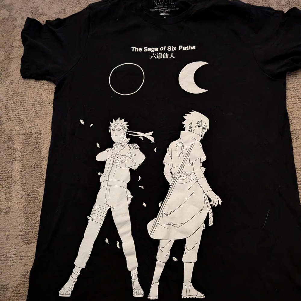 Black Naruto T-Shirt with White Graphics Medium
